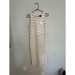 Ann Taylor‎ Factory Dress White Black Striped Sleeveless Career Midi Size 6